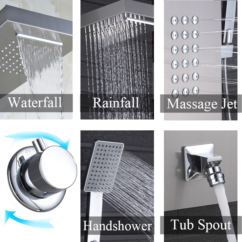 Thermostatic Shower Panel Bathroom Bathtub Shower Faucet Tower Column Panel Faucet Body Jets Waterfall Rain colonne de douche