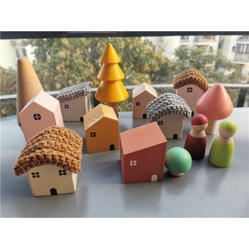 Kids Wooden Toy Color Nordic Buiding House Stacking Crochet House Blocks Hedgechog Unpaint Wooden Trees Montessori Toy