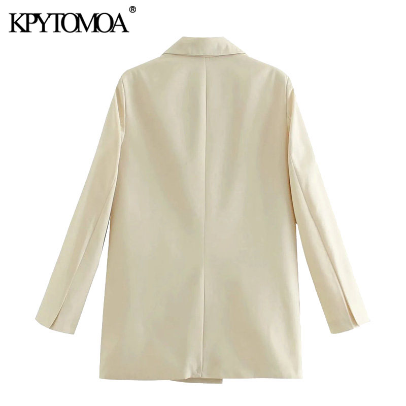 KPYTOMOA Women 2020 Fashion Double Breasted Loose Fitting Blazer Coat Vintage Long Sleeve Pockets Female Outerwear Chic Tops