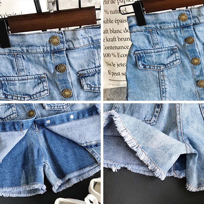 2021 Summer Baby Girl Skirt Fashion Children Denim Solid Color Button Jeans Shorts Culottes Girls Clothing for 3-7T Kids