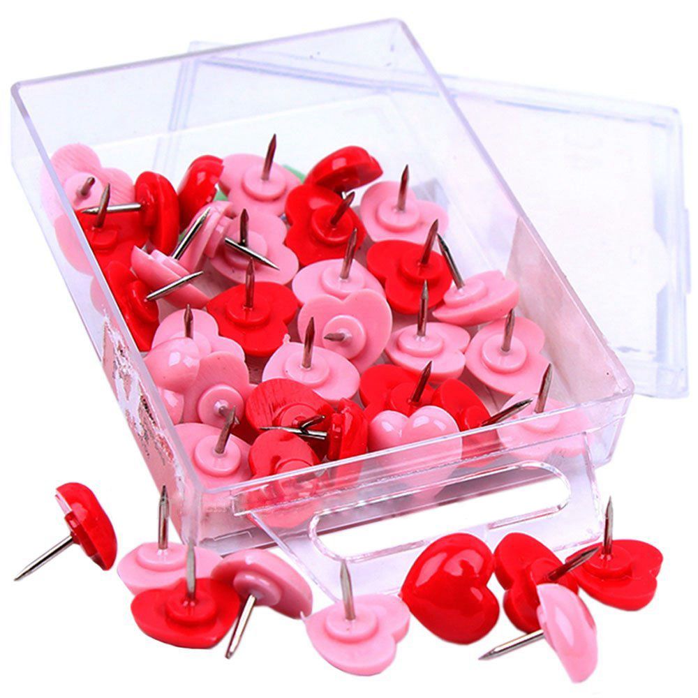 50 PCS Heart Push Pins, Red Bulletin Boards Thumb Tacks, Pink Cute Wall Tacks Decorative for Cork Board Home and Office