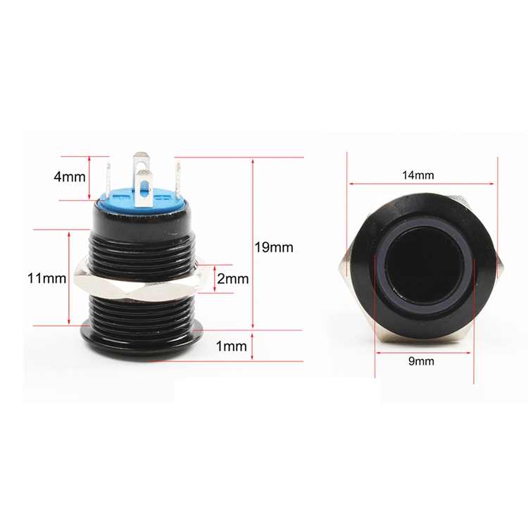 Black Push Button Switch 12/16/19/22mm Waterproof illuminated Led Light Metal Flat Momentary Switches with power mark 5V 12V 24V