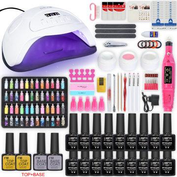 Nail Drill Machine Manicure Set and Nail Dryer 12/18 Colors Gel Nail Polish Kit with Nails Art Decorations Electric nail kit