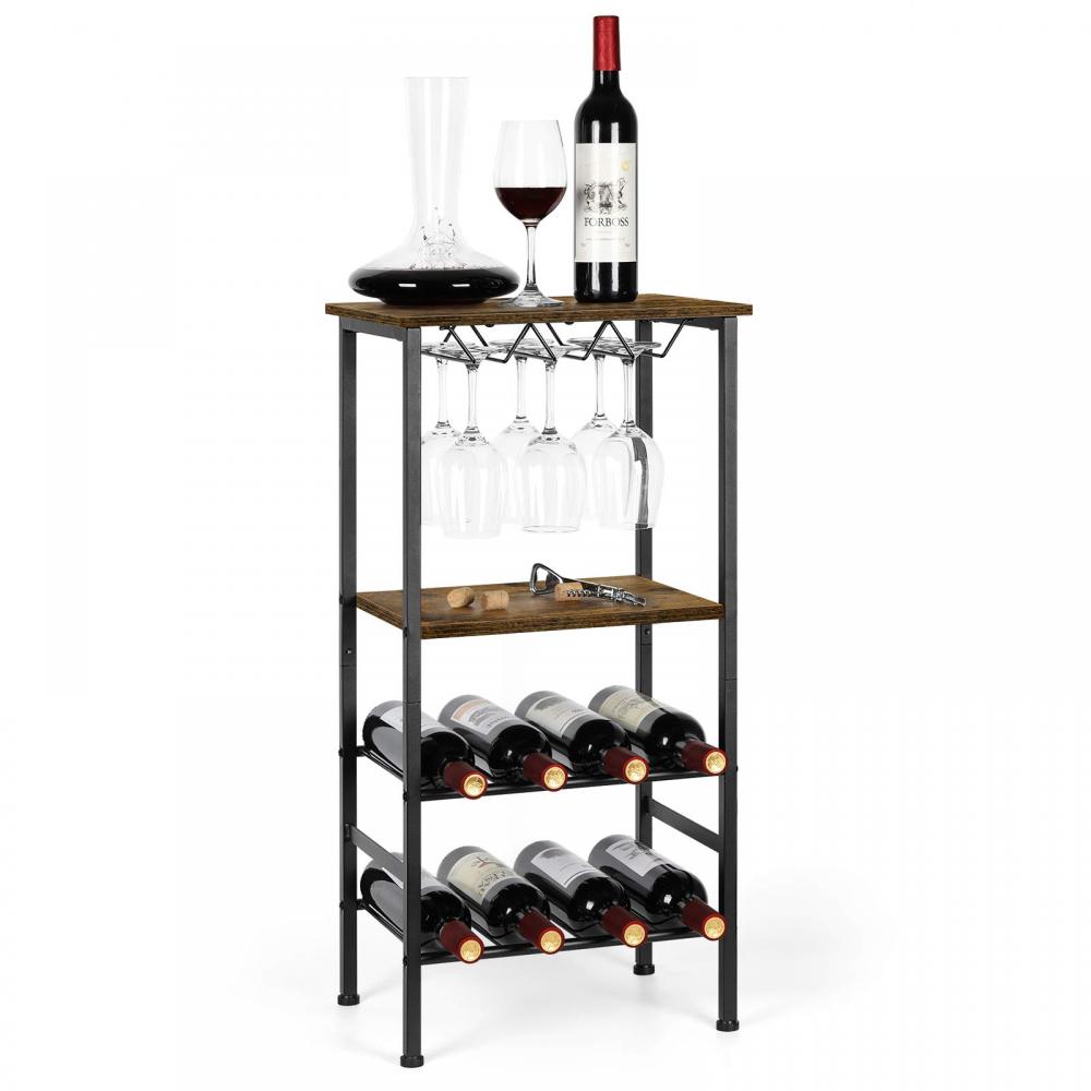 Industrial Wine Rack Freestanding Floor with Glass Holder