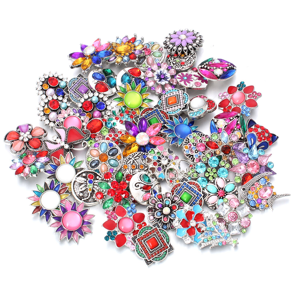 10pcs/lot Snap Button Jewelry 18mm Snap Buttons Colorful Crystal Rhinestone Snaps for Snap Charm Jewelry Button Bracelet Bangle