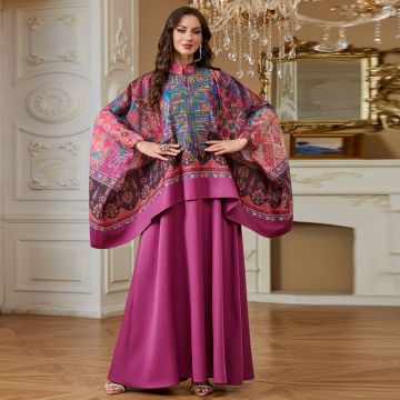 Embroidered Abaya Two Piece Set with Printed Outer