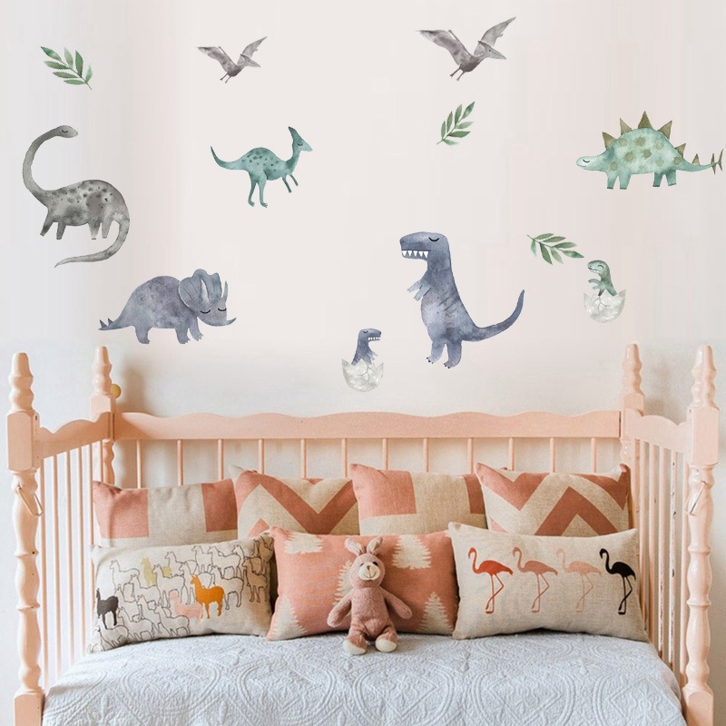 Cartoon Watercolor Dinosaurs Wall Sticker Poster Animals Vinyl Wall Decals for Kids Room Boys Children Mural DIY Home Decor