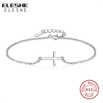 ELESHE Luxury Faith Christian Cross Charm Bracelets Bangles for Women 925 Sterling Silver Bracelet Femme Friendship Jewelry