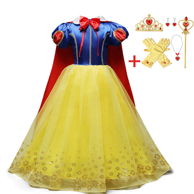 New Snow White Dress With Long Cloak Kids Dresses For Girls Carnival Cosplay Party Princess Dress Fantasia Children Clothing