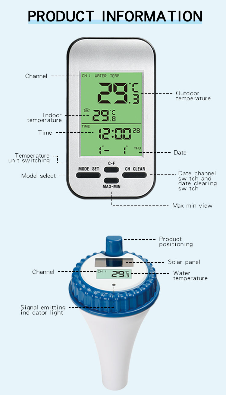 Wireless smart swimming pool thermometer with timer alarm clock