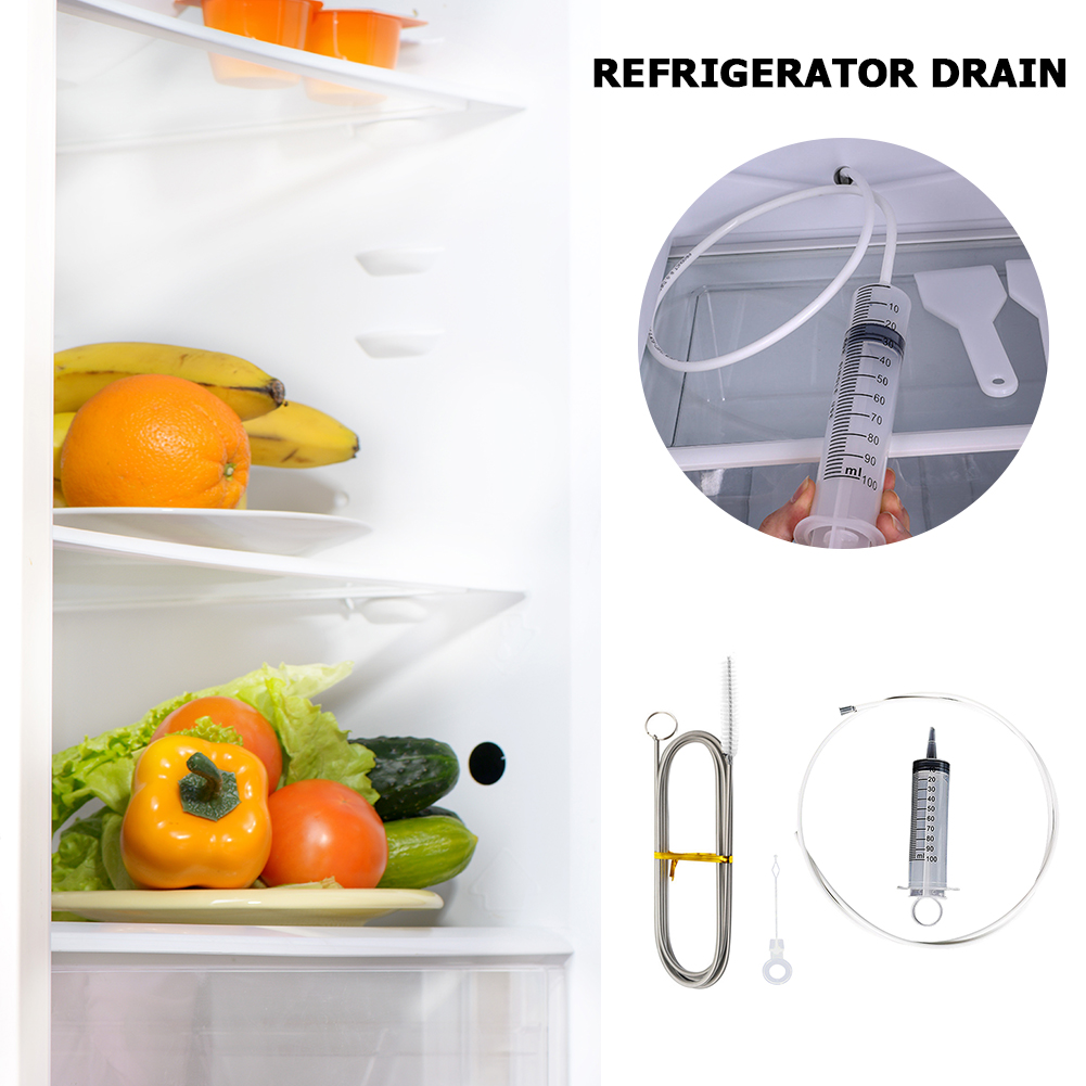 Portable Refrigerator Drain Cleaning Dredge Tool Drain Hole Kit Wash Brush Suction Syringe Hose Home Device Cleaner Sticks