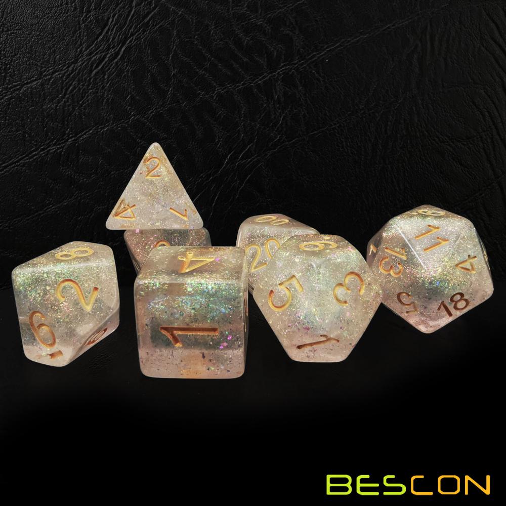 Bescon Shimmery Dice Set Pink-Glaze, RPG 7-dice Set in Brick Box Packing