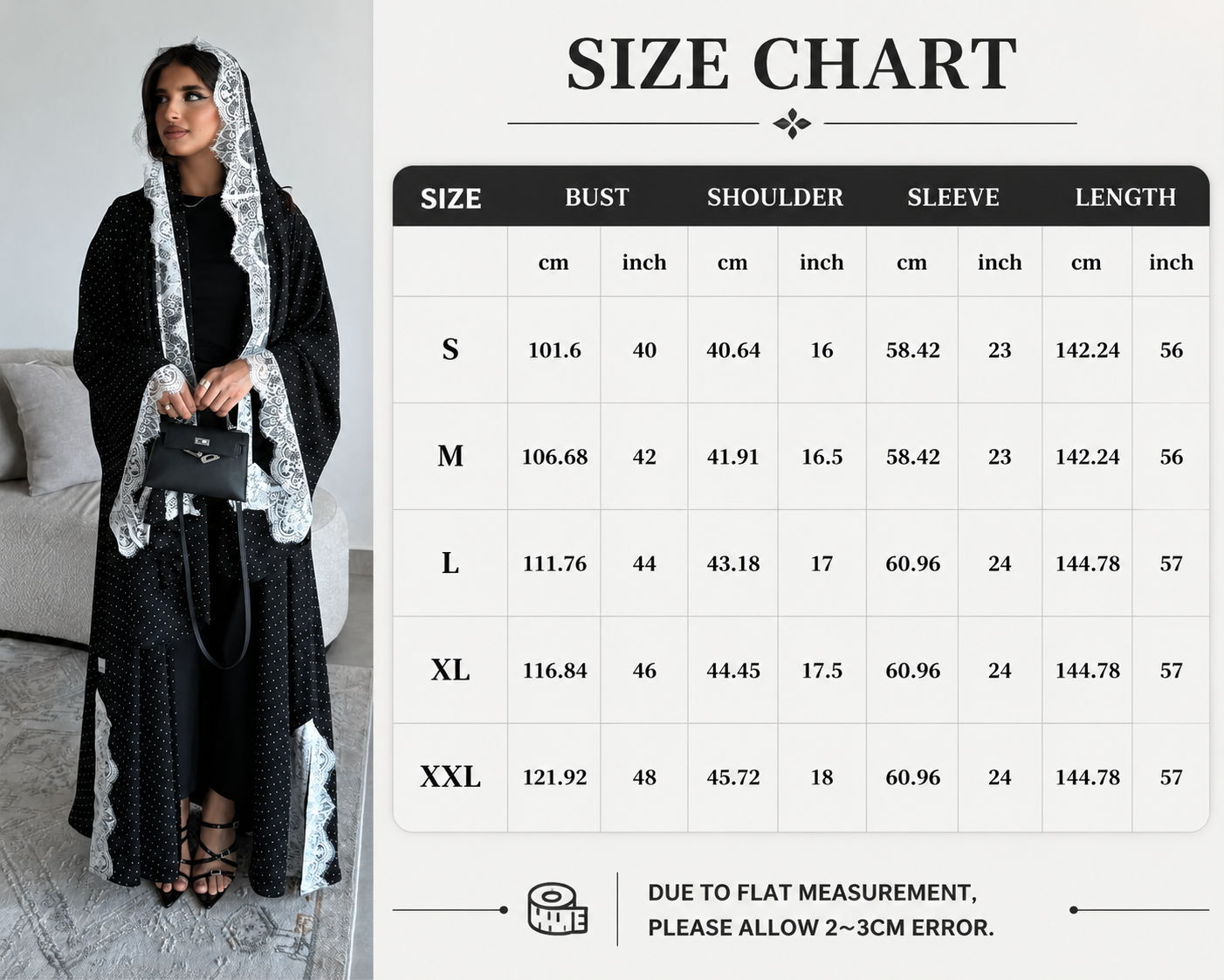 Lace Trim Polka Dot Abaya Set