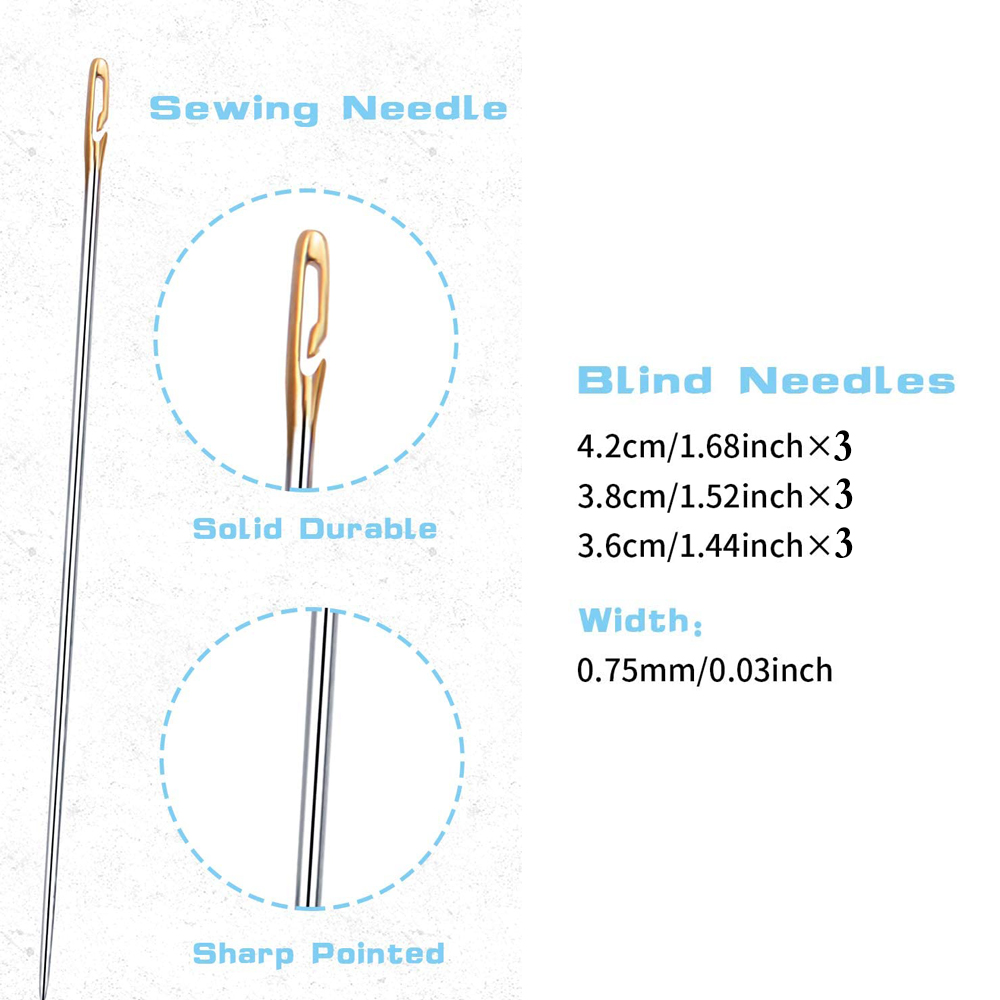 12Pcs Self Threading Needles Stitching Pins Easy Threading Sewing Needle & Wood Sewing Storage Needle Case for Sewing Supplies