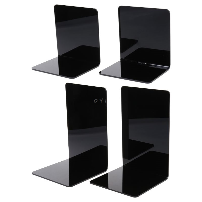 2Pcs Black Acrylic Bookends L-shaped Desk Organizer Desktop Book Holder School Stationery Office Accessories