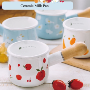1PC 550ML High Capacity Milk Pot Enamel Thickened Stew Pot Wooden Handle Casserole Kitchen Cooking Food Milk Pan Soup Stock Pots