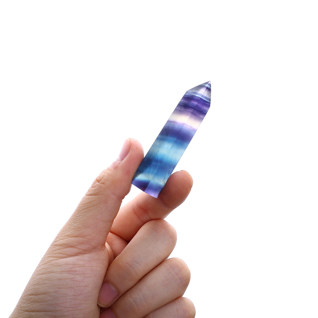 Natural Fluorite Crystal Colorful Striped Fluorite 4.5-6.5CM Quartz Crystal Stone Point Healing Hexagonal Wand Treatment Stone