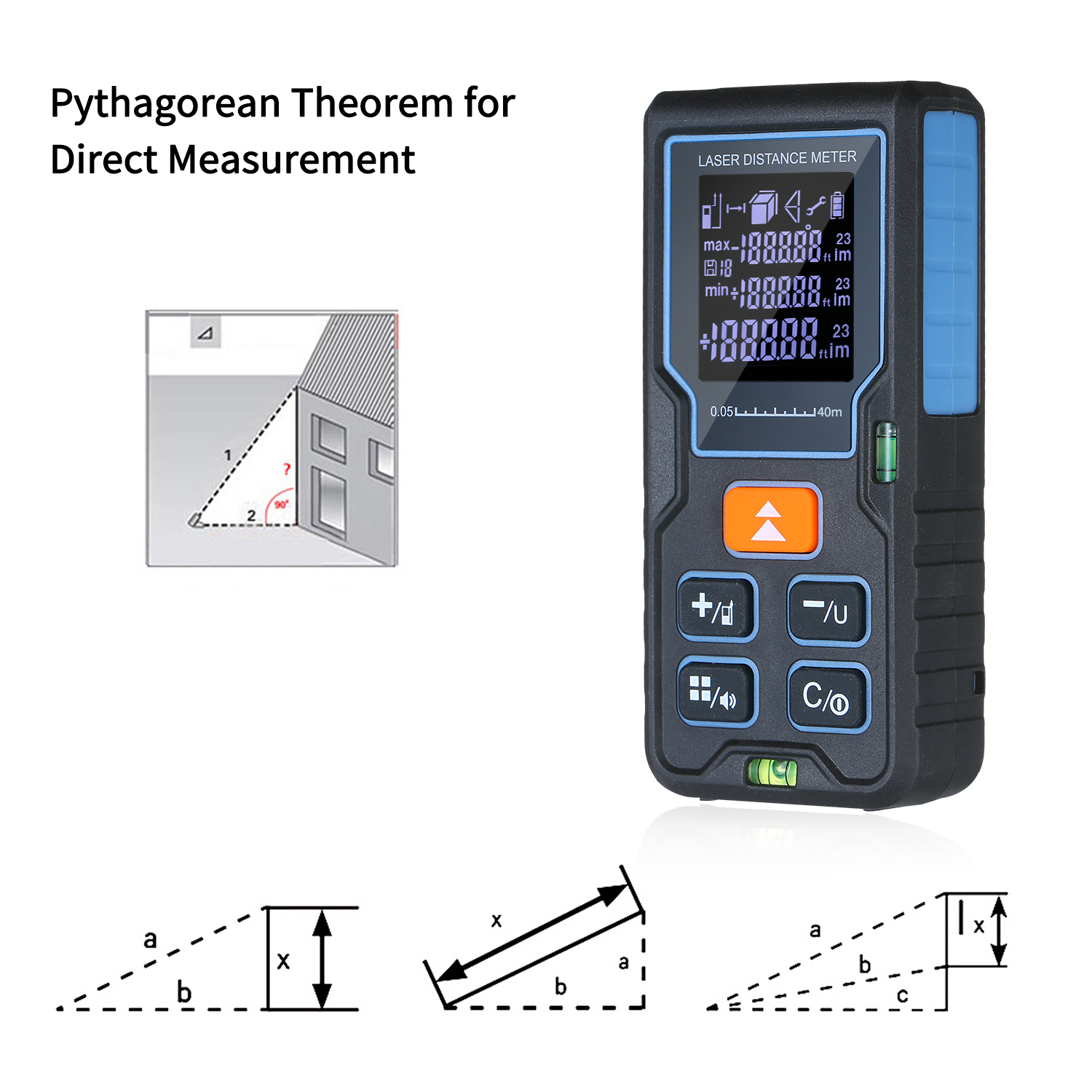 Range Finder Laser Distance Meter Distance Measuring with Single/Continuous/Area/Volume/Pythagoream Theorem Measurement Mode