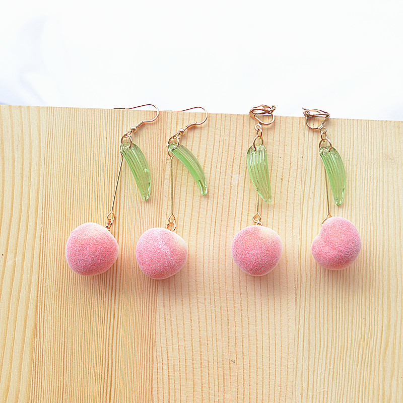 Exclusive Design Cute Stereoscopic Honey Peach Long Eardrop Original Pink Fairy Vigorous Girl Fresh Earrings Bosom Friend Gifts
