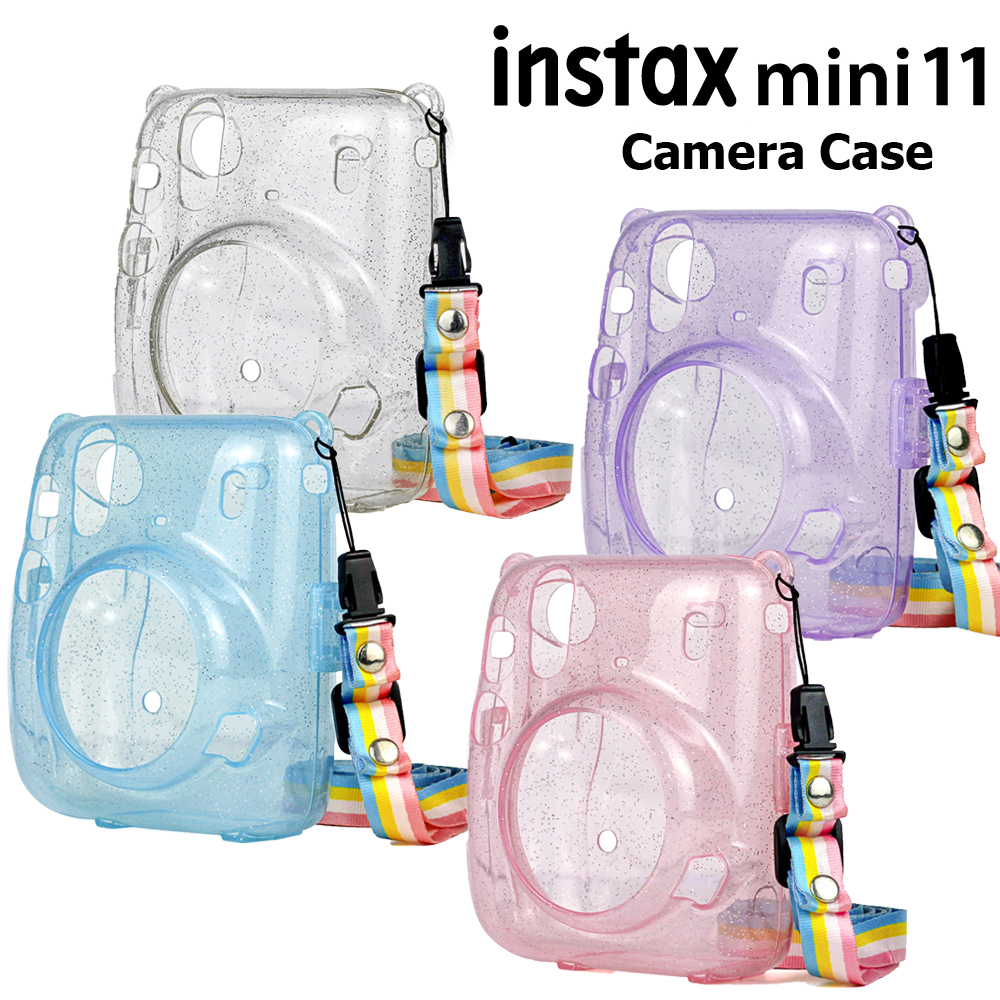 For Fujifilm Instax Mini 11 Instant Film Camera PU Leather Bag Case Cover Shell with Shoulder Strap Pink/Blue/Purple/Gray/White