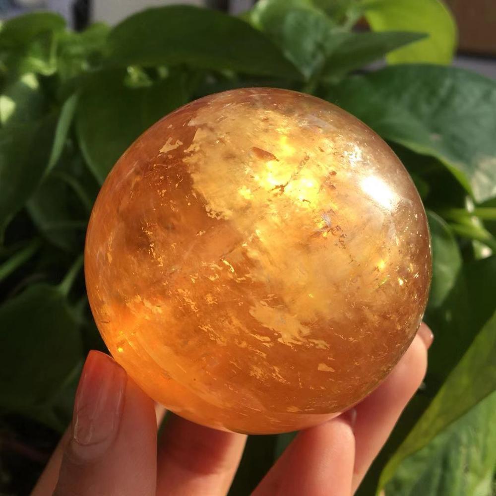 50-55MM Natural Citrine Calcite Quartz Crystal Sphere Ball Healing Gemston