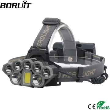 BORUiT T6 XPE COB LED Powerful Headlamp 5000LM 6-Mode Headlight Rechargeable 18650 Waterproof Head Torch for Fishing Camping