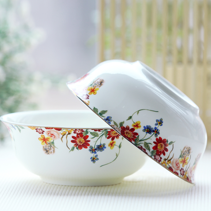 6 inch, gilded banding, rose flower painting, bone china soup bowl set, decorative ceramic salad bowl, big bowl for soup serving