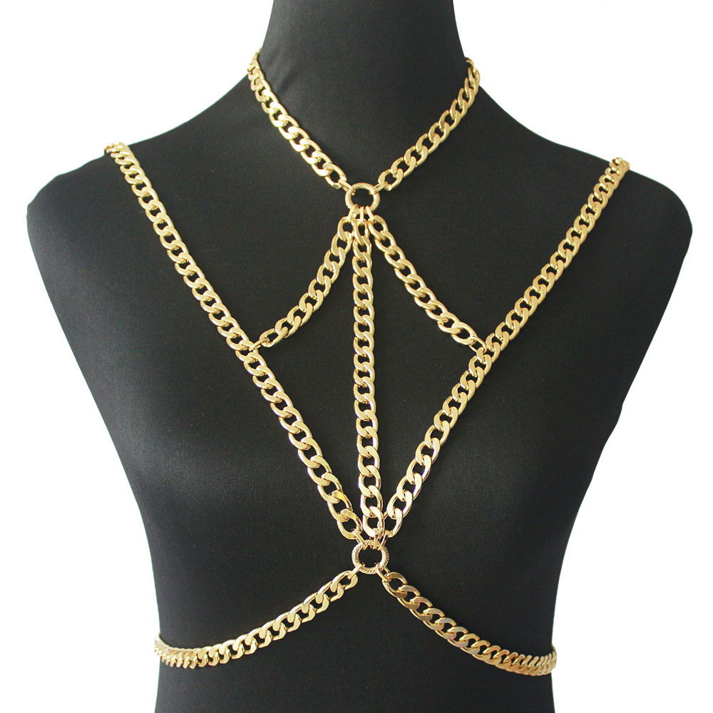 Summer Gold color Body Chain Bra Chunky Sexy Beach Bikini Chain Harness Necklaces Women Body Chain Boho Jewelry