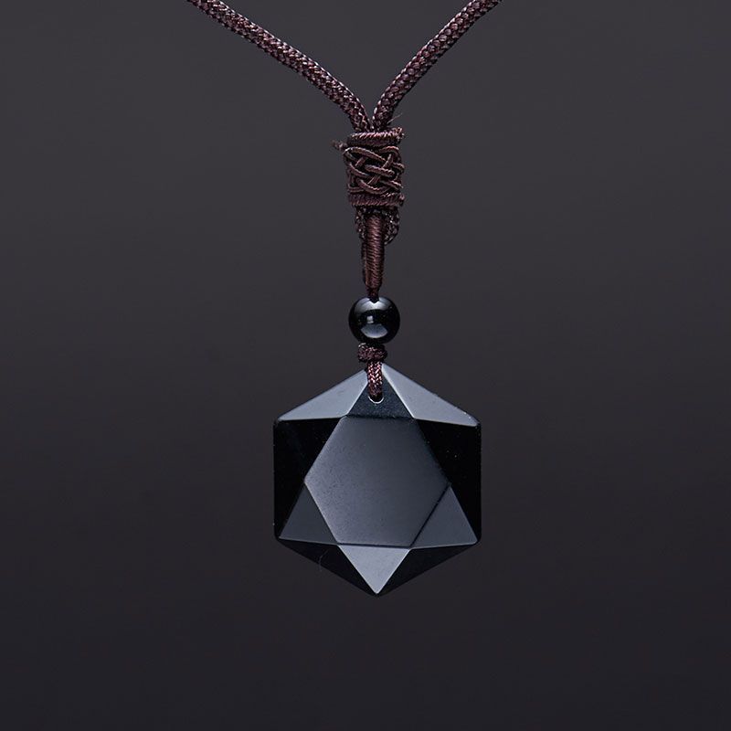 Natural Stone Black Obsidian Six Stars Pendant Necklace Men Sandstone Lucky Love Crystal Pendulum Energy Jewelry For Women