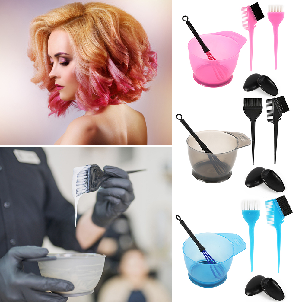 5pcs Hair Dye Mixing Bowl 3 Brushes 1 Ear Shield Combo Set Plastic Salon Tool Dye Hair Salon DIY Hair Styling Tool