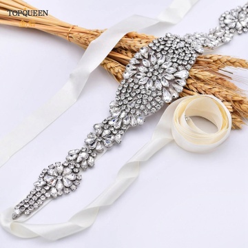 TOPQUEEN S123 Bridal Belts with Diamond Bridal Wedding Accessories Belts for Women Wedding Dress Sash Belt of The Bride