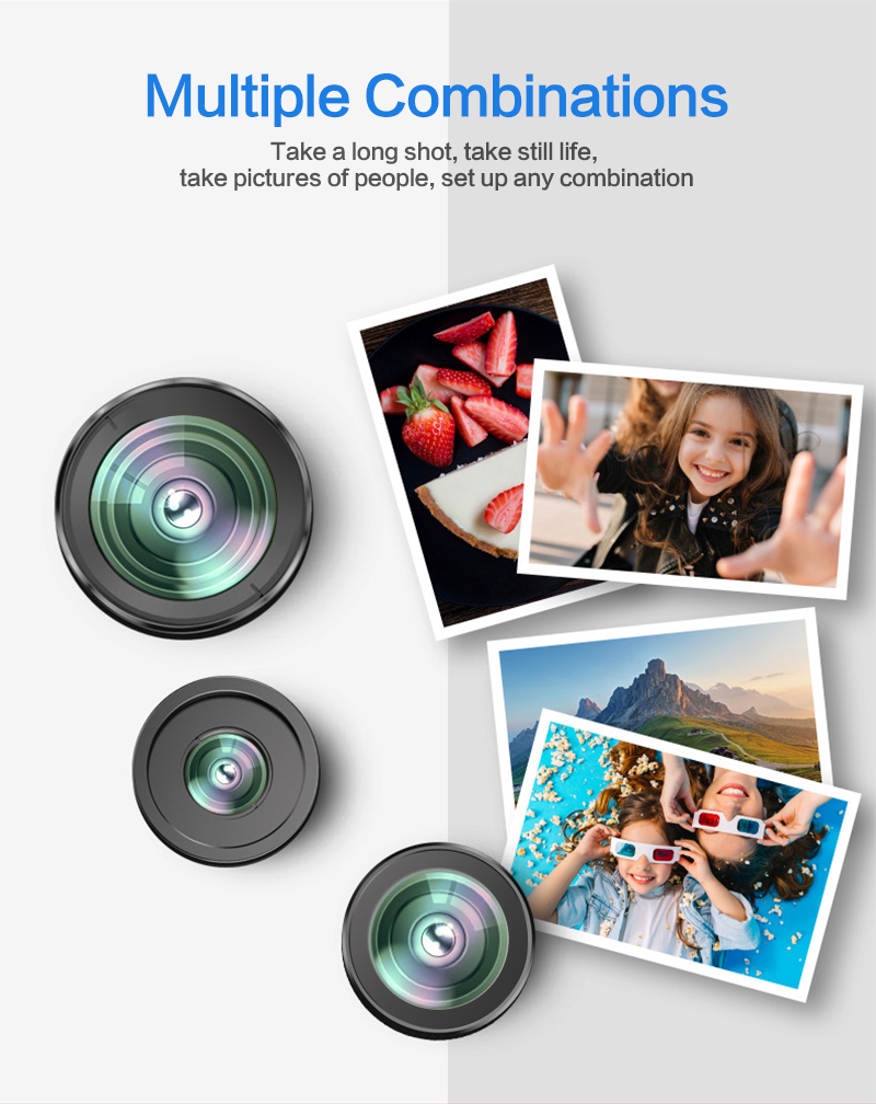 3-in-1 Wide Angle Macro 180° Fisheye Lens Camera Kits Mobile Phone Fish Eye Lenses With Clip Storage Bag For Smartphone Tablet