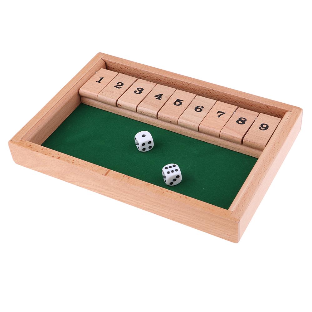 Wooden Shut the Box Board Game with 2 Dice and Number Game for 2-4 Players