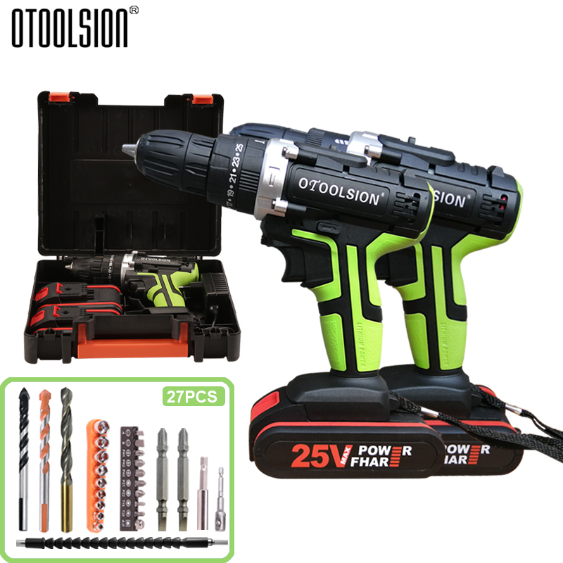 25V 48N.m Impact Battery Drill Cordless Screwdriver Power Tools Impact Electric Screwdriver Electric Impact Drills+27 Pcs Parts