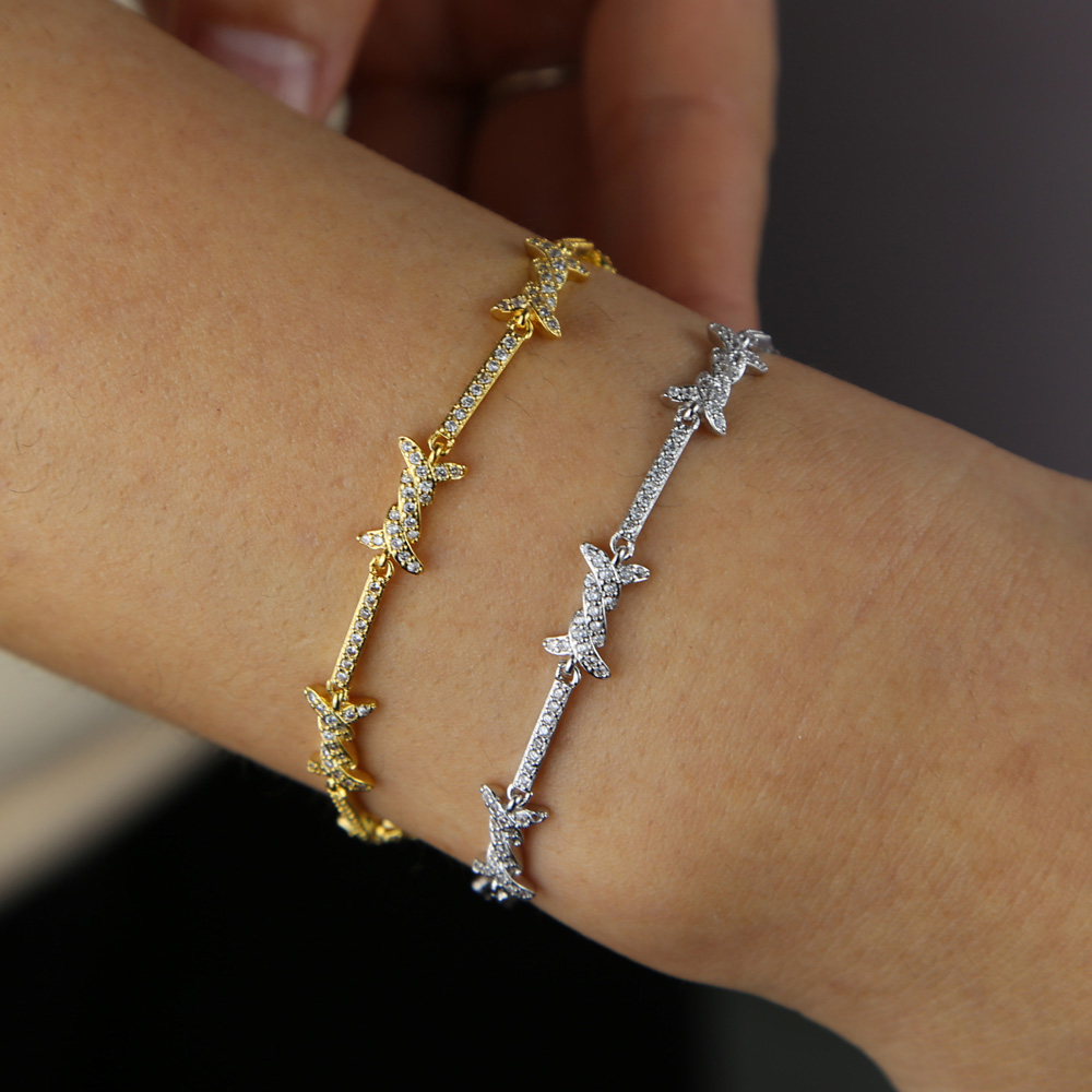 geometric cz bar barbed wire charm choker necklace bracelet high quality gorgeous women necklace bracelet set
