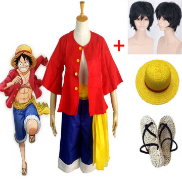 Anime One Piece Luffy Cosplay Costume Shirt Pants Wig Shoes Summer Adults for Halloween Party Carnival Ball Costumes