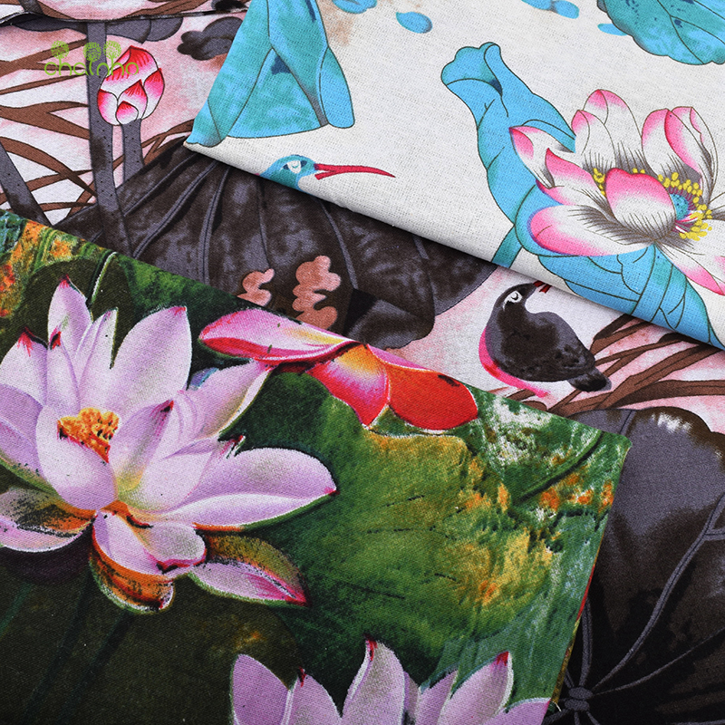 Chainho,Lotus Series, Printed Cotton Linen Fabric For DIY Quilting & Sewing Sofa,Table Cloth,Curtain,Bag,Cushion Material,50x150
