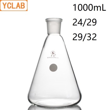 YCLAB 1000mL 24/29 & 29/32 Erlenmeyer Flask 1L Borosilicate 3.3 Glass Standard Ground Mouth Conical Triangle Labware