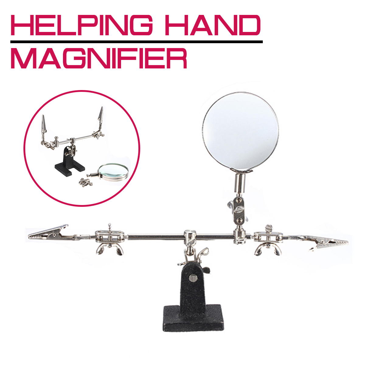 Helping Third Hand Tool Soldering Stand With 4X Welding Magnifying Glass led 360 Degree Rotating Adjustable 2 Alligator Clips