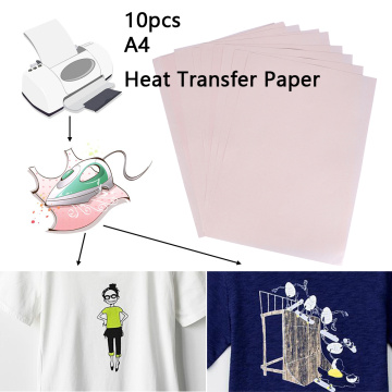 10 Pcs A4 Heat Transfer Paper For DIY Coated T-Shirt Painting Non-Cotton Light Color Fabric Clothes Metal Glass Wood Stone Etc.