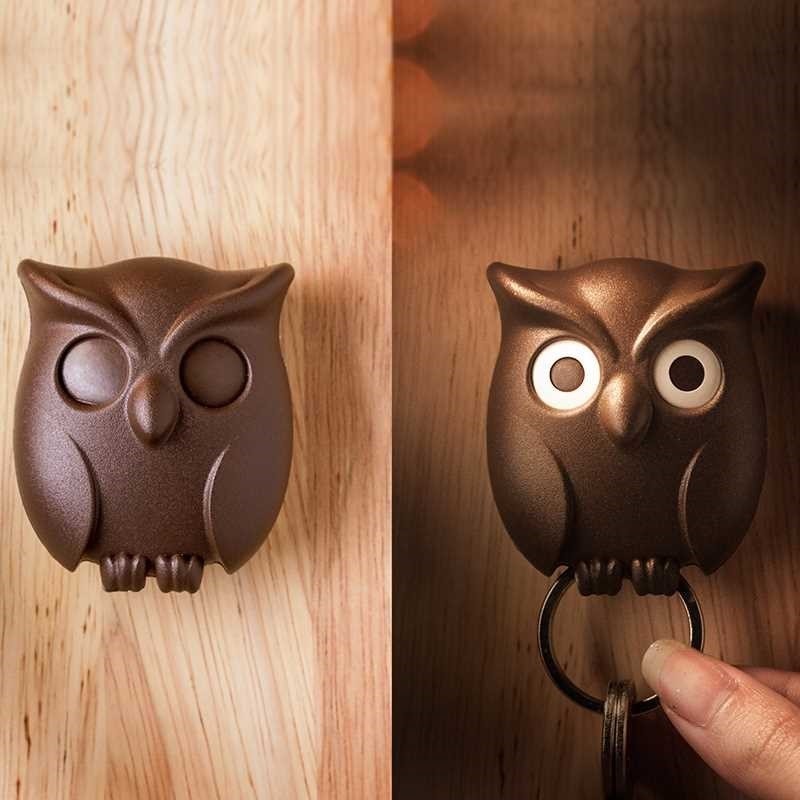 Night Wall Hanging Magnetic Owl Key Holder Magnets Hold Keychain Key Hanger Hook Hanging Key Will Open Eyes