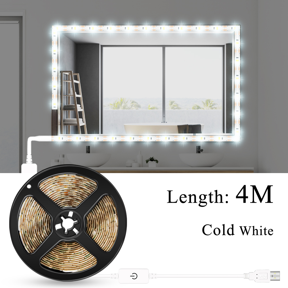 Led Makeup Table Vanity Mirror Light Kit USB Led 5M Dimmable with Touch Switch Bathroom Mirror Lamp Tape Warm White/Cold White