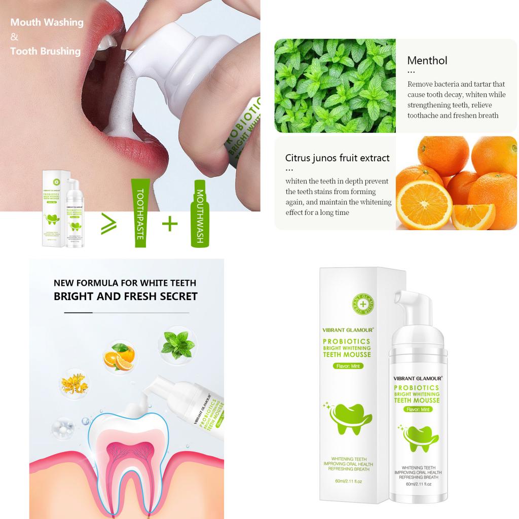 60ml Tooth Whitening Toothpaste Intensive Stain Removal Gums Natural Refreshing Shining Ultra-fine Mousse Foam Deeply Cleaning