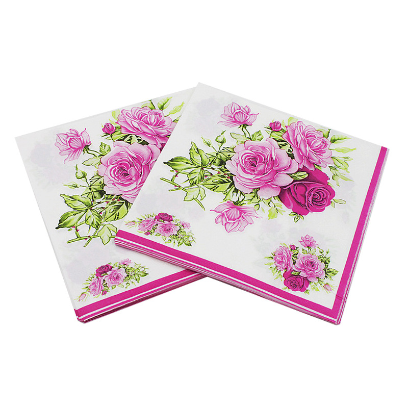 10pcs 33*33cm Pink Purple Flower theme paper napkins serviettes decoupage decorated for wedding party virgin wood tissues