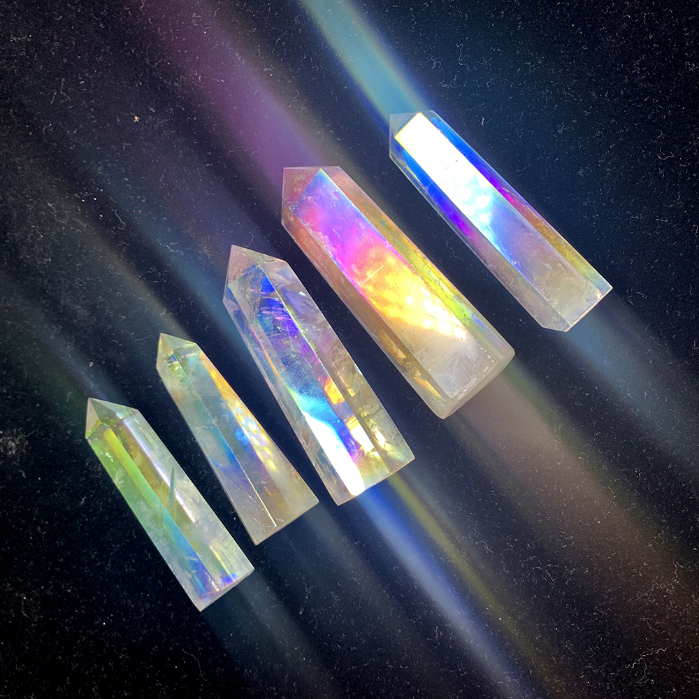 Natural Clear Crystal Quartz Electroplating rainbow Wand Point Healing Stones for Aquarium Crafts Making Ornaments Home Decor