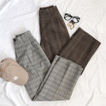 Mooirue Spring Women Pants Plaid High Waist Dropping Feeling High Waist Wide Leg Long Suit Pants