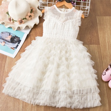 3-8Y Summer Beige Sleeveless Girls Dress Sequins Gradient Kids Princess Party Dress Tulle Ceremony Prom Gown Children Clothes