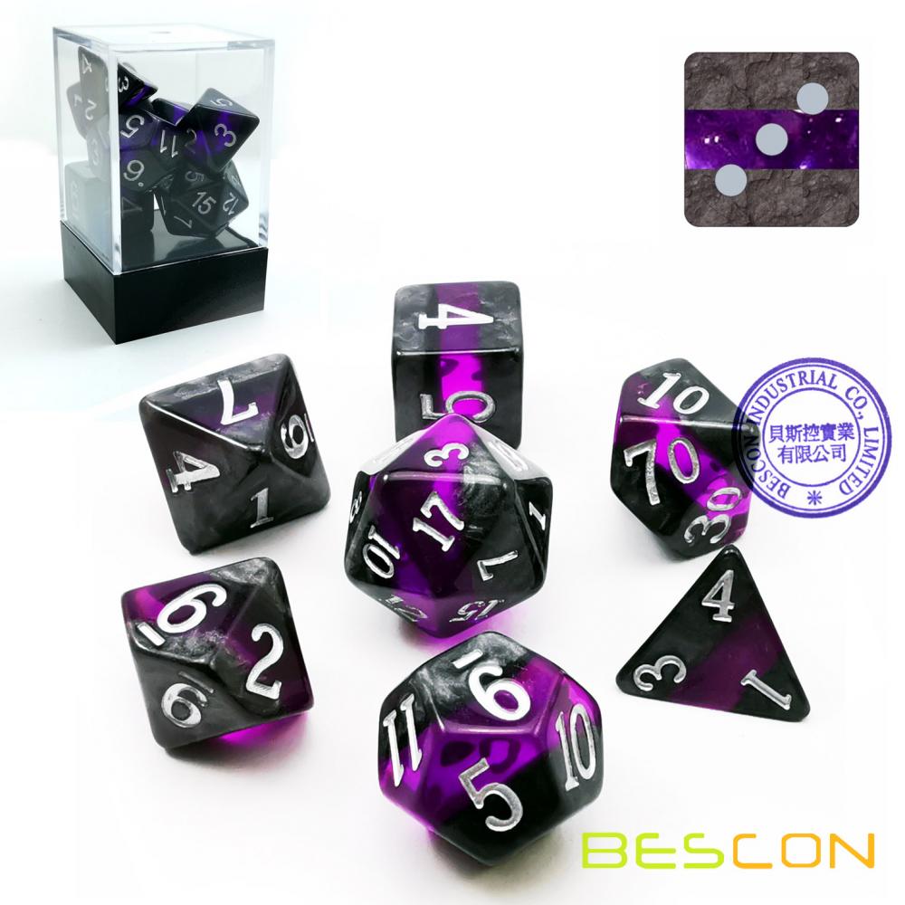 Bescon Mineral Rocks GEM VINES Polyhedral D&D Dice Set of 7, RPG Role Playing Game Dice 7pcs Set of AMETHYST