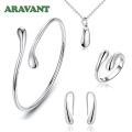 Aravant 925 Sterling Silver Fashion Small Water Drop Necklace Chain Bracelet Earrings Rings Sets Wedding Jewelry Set For Women