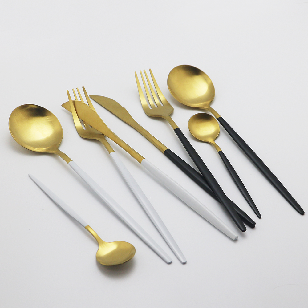 20Pcs Dinnerware Set Black Gold Flatware Set Matte Knife Spoon Fork Cutlery Set Stainless Steel Kitchen Silverware Tableware Set